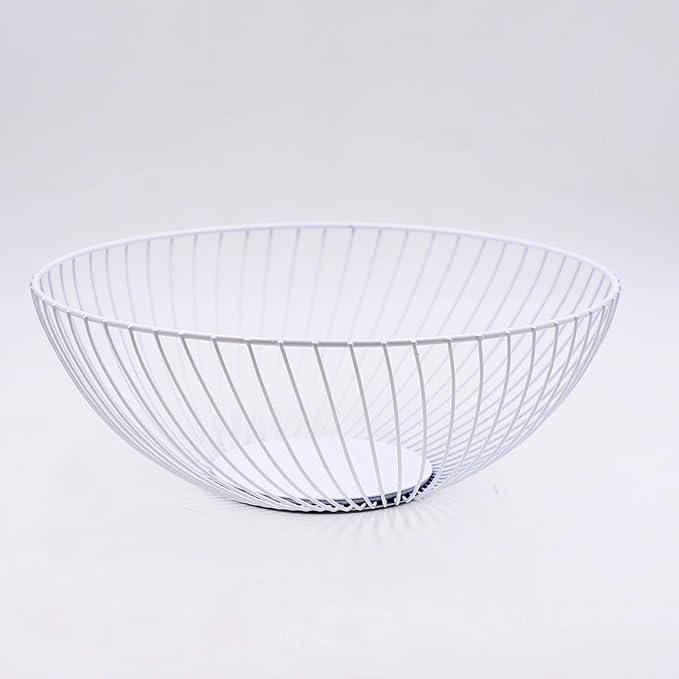 IBWell White Wire Fruit Basket Fruit Bowl Kitchen Fruit Basket Stand Fruit Bowls for the Counters Metal Fruit Bowl (Round-Twill Small)