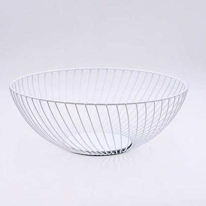 IBWell White Wire Fruit Basket Fruit Bowl Kitchen Fruit Basket Stand Fruit Bowls for the Counters Metal Fruit Bowl (Round-Twill Small)