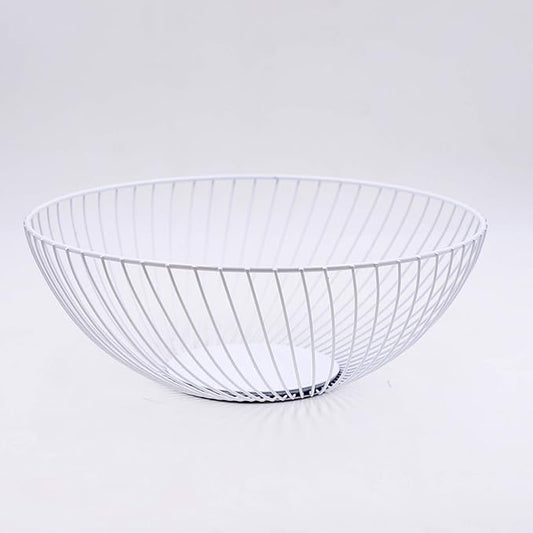 IBWell White Wire Fruit Basket Fruit Bowl Kitchen Fruit Basket Stand Fruit Bowls for the Counters Metal Fruit Bowl (Round-Twill Small)