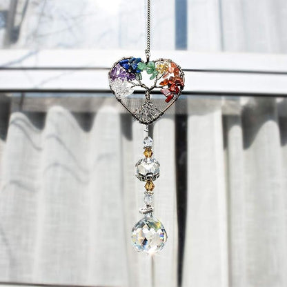 H&D HYALINE & DORA Suncatcher Window Hanging Tree of Life Heart Shaped Crystal Ball Prism Drop Pendant