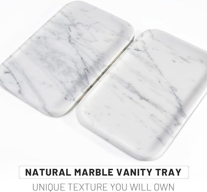 Arabescato Marble Vanity Tray - Decorative Organizer for Bathroom Countertop, Dresser, Kitchen Sink