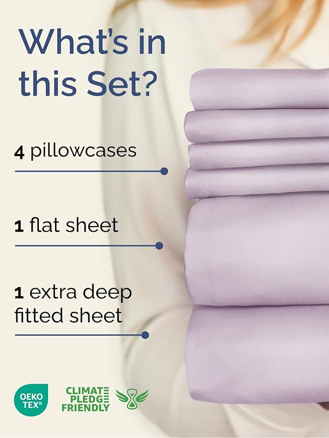 Extra Deep King Sheet Set - 6 Piece Breathable and Cooling Sheets - Hotel Luxury Bed Sheets Set - Easy Fit - Soft, Wrinkle Free and Comfy Sheets Set - Light Lavender Sheet Set with Extra Deep Pockets