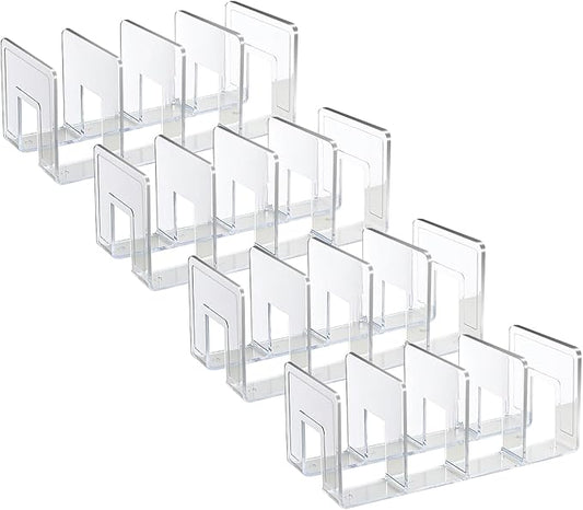 Marte Vanci Clear Acrylic File Sorter, Sturdy Desk File Organizer Shelf Book Holder Purse Handbag Clutch Divider File Folder Rack for Letter Cookbooks Home Office Kitchen Supplies 4 Sections (4 Pcs)