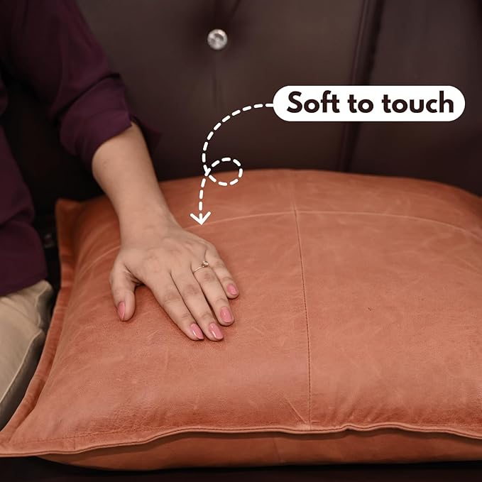 D DOLLY LAMB Lambskin Leather Pillow Cover - Sofa Cushion Case - Decorative Throw Covers for Living Room & Bedroom, 14x14 Inches - Orange Crunch Box Pack of 1
