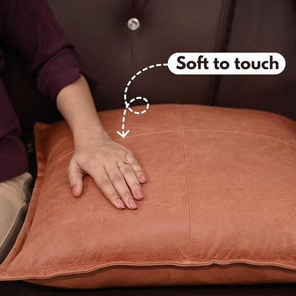 D DOLLY LAMB Lambskin Leather Pillow Cover - Sofa Cushion Case - Decorative Throw Covers for Living Room & Bedroom, 22x22 Inches - Orange Crunch Box Pack of 2
