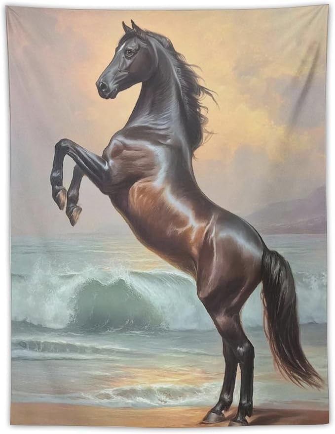JYOUQOC Horse Animal Stands On The Beach Tapestry Wall Hanging Large Wall Art Decor Flag Backdrop for Bedroom Living Room Dorm 30"×40"