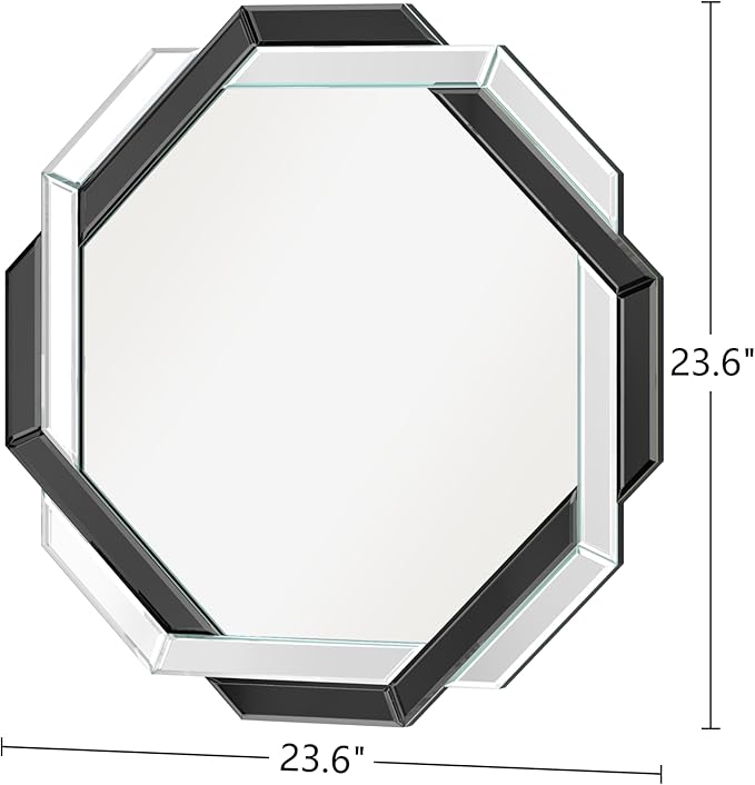 Bathroom Mirror Black-24”X24” Wall Mirrors Decorative, Beveled Edge Frameless Mirror for Wall Bathroom, Vanity Room, Bedroom, Living Room and Enterway