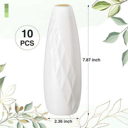 10 Pack Composite Plastic Flower Vases Bulk White Small Tall Conic Floral Vases for Centerpieces Unbreakable Bud Vase for Wedding Party Living Room Decor (Elegant)