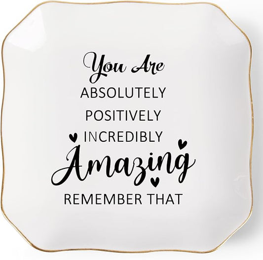 Birthday Gifts for Women Ring Jewelry Dish Tray, You Are Amazing Gifts for Women Friend Coworker Mom Sister Teacher Retirement Thank You Cheer Up Inspirational Encouragement Gift for Woman