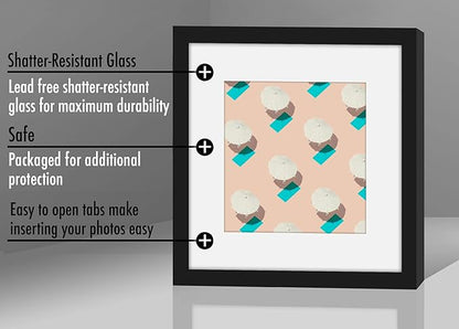 Americanflat 6x6 Picture Frame with Shatter-Resistant Glass - Use as 4x4 Frame with Mat or Display 6x6 Photo Without Mat - Streamline Collection - Square Frames for Tabletop or Wall - Black