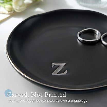 Lolalet Handmade Ceramic Ring Dish Jewelry Tray Plate with Initial, Small Monogram Gift for Her Women Girls Mother, Hostess, Engagement, Bridal Shower, Maid of Honor, Bridesmaid, Birthday, Christmas