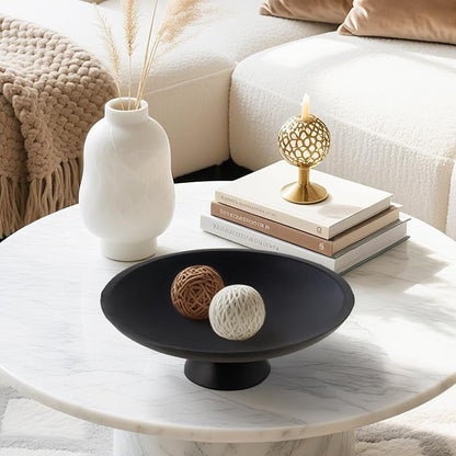 Large Modern Decorative Bowl for Home Decor Fruit Organic Catch All Key Kitchen Entryway Shelf Coffee Table With Pedestal,Black