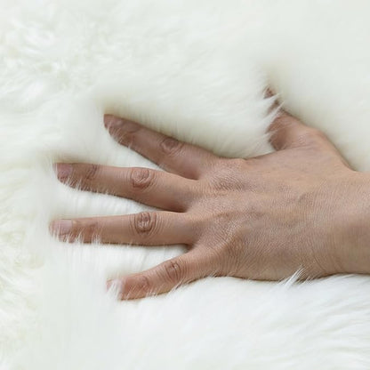 Genuine Sheepskin Rug New Zealand Fluffy Lambskin Rug, Natural Luxury Sheepskin Throw for Bedroom Living Room Children's Room - Premium Area Rug Chair Cover (2×3 Feet, Cream White)