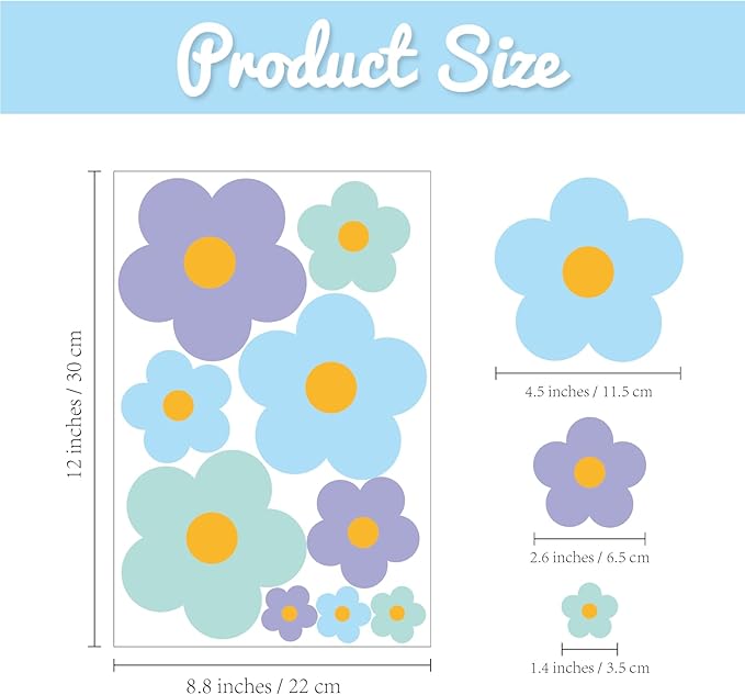 81 Pieces Wall Decal Flower Stickers - Removable Peel & Stick Wall Decals for Kids' Girls Room Decor(Purple, Blue, Green)
