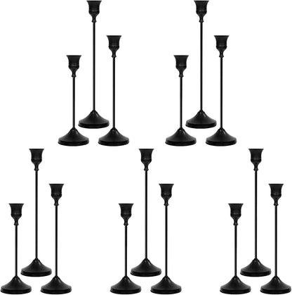 Candlestick Holders 15 PCS, Metal Taper Candle Holder, Matte Black Candle Holders for Pillar Candles, Vintage Dining Table Centerpiece Decorations for Wedding Party Christmas Halloween Decor