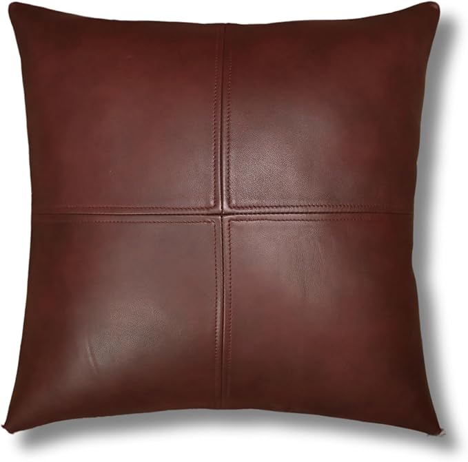 LL LEATHER LOVERS Lambskin Leather Pillow Cover, Hand Panel Stitched Leather Decorative Throw Pillow Covers for Couch Sofa Bed Living Room Garden (22x22 Inches, Deep Maroon Pack of 1)