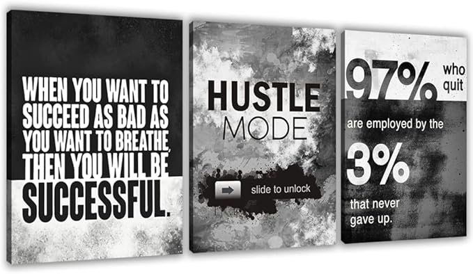 Motivational Painting Wall Art 3 Pieces Canvas Print Success Wall Art for Home Office Living Room Leader Canvas Quotes Inspirational Positive Poster Framed Motivation Artwork [36''Wx 16''H]