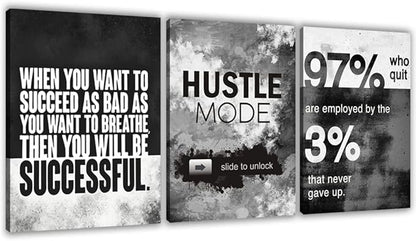 Motivational Painting Wall Art 3 Pieces Canvas Print Success Wall Art for Home Office Living Room Leader Canvas Quotes Inspirational Positive Poster Framed Motivation Artwork [60''Wx 28''H]