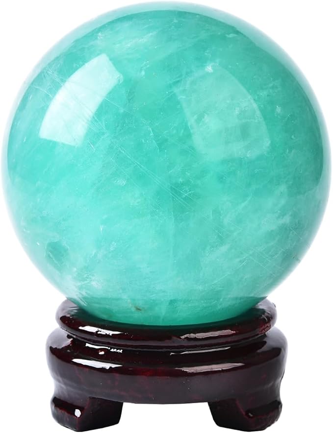 Large Green Fluorite Crystal Ball with Stand Natural Crystals Sphere Gemstone Ball Meditation Witchcraft Home Decor 110-120mm/4.3-4.7"