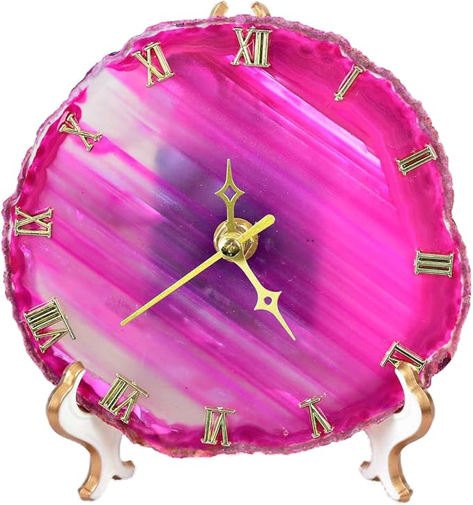 JIC Gem Agate Clock Crystal Desk & Shelf Clocks Home Decor (Pink)