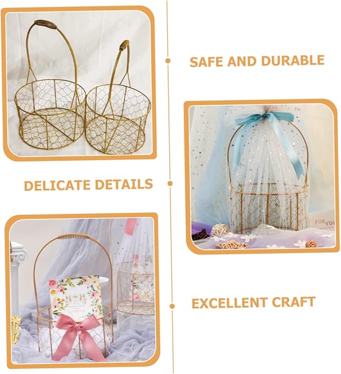 Round Iron Wire Basket with Handle Versatile Storage for Wedding Decorations Home Organization and Party Favors Housewarmings and Special Occasions