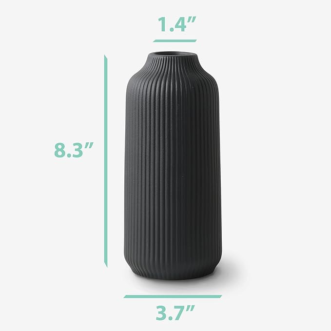 Ceramic Vase in Nordic Style, Decovase Large for Pampas Grass as Boho Deco, Vase Black Matt 8 inch for Flowers, Scandinavian Design Home Decoration for Fresh Flowers, Dried Flowers (Size M)
