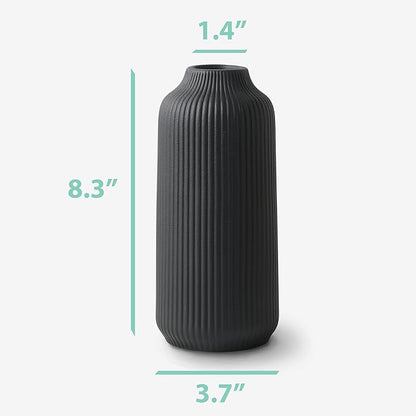 Ceramic Vase in Nordic Style, Decovase Large for Pampas Grass as Boho Deco, Vase Black Matt 8 inch for Flowers, Scandinavian Design Home Decoration for Fresh Flowers, Dried Flowers (Size M)