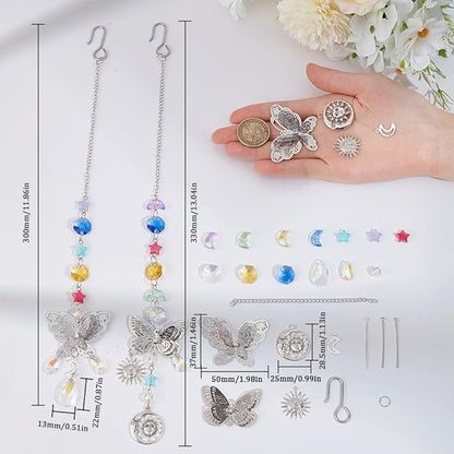 SUNNYCLUE 1 Box DIY 5 Sets Star Moon Suncatchers Kit Rainbow Maker Sun Catchers Butterfly Charms Hanging Suncatchers Glass Crystal Sun Catcher for Windows Indoor Outdoor Home Garden Decor Gifts