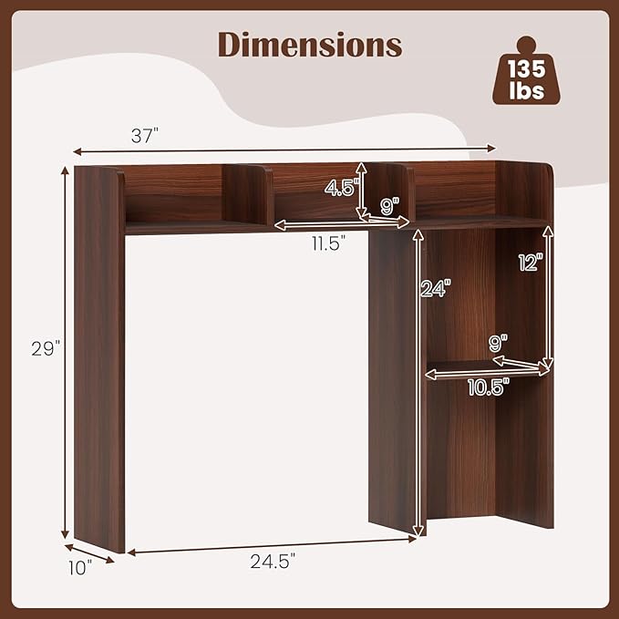 Desktop Bookshelf, 3-Tier Wood Countertop Bookcase with 5 Shelves, Desk Hutch for College Dorm, Multipurpose Desk Organizer Shelf Display Rack for Home Office, Hutch Top Only