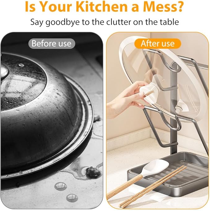 Kitchen Pot Lid Storage Rack, Multifunctional Utensils Pan Pot Cover Lid Rack Shelf for Pots Lids, Spatulas Multifunctional Kitchen Pot Lid Organizer for Countertop (Gunmetal Gray Single Layer)