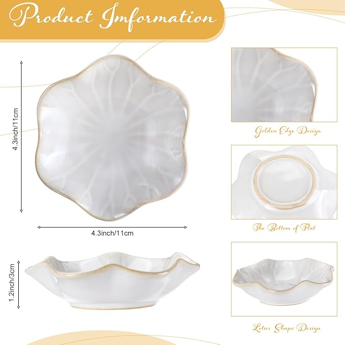 8 Pcs Ceramic Trinket Dish Lotus Leaf Jewelry Tray Small Ring Dish for Earrings, Rings, Jewelry Holder, Key Bowl(White)