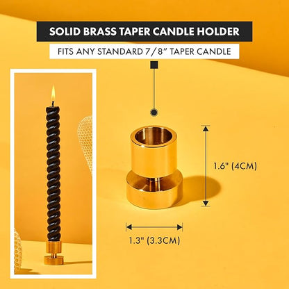 Solid Brass Taper Candle Holder - Elegant & Sturdy Design | Fits Standard 7/8" Taper Candles | Dimensions: 1.60" x 1.30"