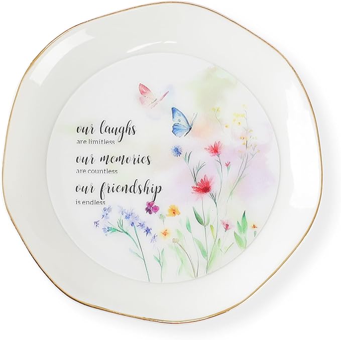 HOME SMILE Friendship Gifts for Women Best Friend Jewelry Ring Dish Tray with Dynamic Butterfly&Flower Pattern Shifts,Our Laughs are Limitless Unique Gifts for Friends Birthday Mother's Day Christmas