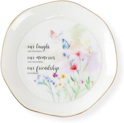 HOME SMILE Friendship Gifts for Women Best Friend Jewelry Ring Dish Tray with Dynamic Butterfly&Flower Pattern Shifts,Our Laughs are Limitless Unique Gifts for Friends Birthday Mother's Day Christmas