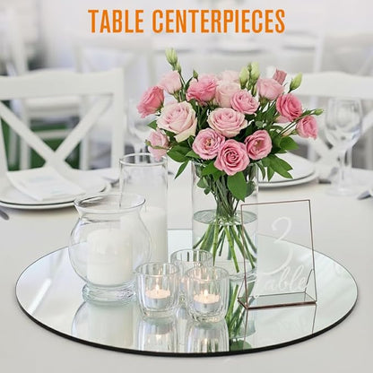 Houseables Mirror Centerpieces for Tables, Round Mirrors for Centerpieces, Mirrored Trays, Round Table Plate Tray, Circle, Glass Charger, Wedding, Center Piece, Small, Base, Candle, 12 Inch, 12 Pack