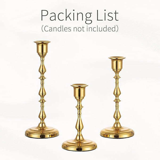 Brass Candlestick Holders Vintage: Gold Taper Candle Holder Metal Candle Sticks Holder Antique Decoration for Dinning Table Mantel Wedding Centerpieces Christmas Party Set of 3