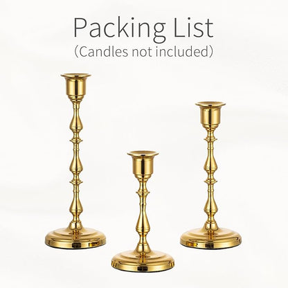 Brass Candlestick Holders Vintage: Gold Taper Candle Holder Metal Candle Sticks Holder Antique Decoration for Dinning Table Mantel Wedding Centerpieces Christmas Party Set of 3