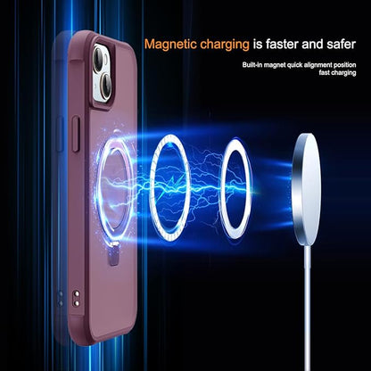 Compatible with iPhone 13 Case & iPhone 14 Case with Invisible Magnetic O-Ring Stand Translucent Phone Cases for 13 & 14 6.1" [Compatible with Mag-Safe][Great Grip Feeling], Wine Red