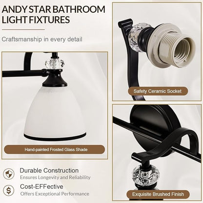 ANDY STAR Milky Glass Bathroom Vanity Light Over Mirror, 3-Light Matte Black Bathroom Light Fixtures with Frosted Glass, 22.5 inch Modern Vanity Lighting Wall Mount, E26 Base, Bulbs Not Included