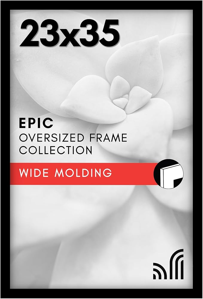 Americanflat 23x35 Poster Frame with Polished Plexiglass - Black Picture Frame - Wide Photo Frames Made of Engineered Wood for Vertical or Horizontal Wall Display - Epic Collection - Black