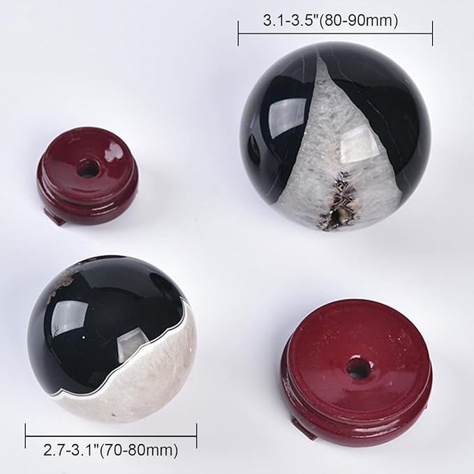 JIC Gem 3.1-3.5 inch(80-90mm) Large Black Onyx Agate Large Crystal Ball Round Healing Crystals Decorative Sphere with Wooden Stand Meditation Witchcraft Home Decor