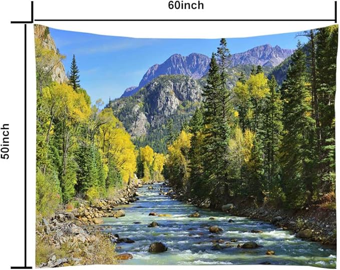 YISURE Nature Mountain Forest Tapestry, Scenic Green Pine Tree Waterfall Landscape Wall Hanging Tapestries for Home Office Dorm Indoor and Outdoor Decoration, 60(W) x50(L) Inch