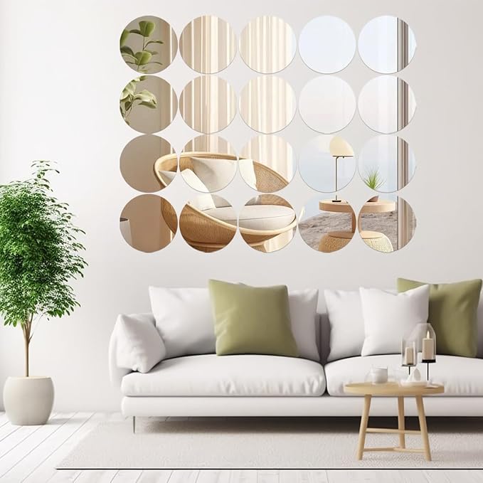 20 Pack Round Mirror Centerpieces for Tables, No Glass AcrylicCircle Mirror Table Centerpieces Mirror Tray Candle Plates for Wedding Table DecorationChristmas Home Decor (6inch)