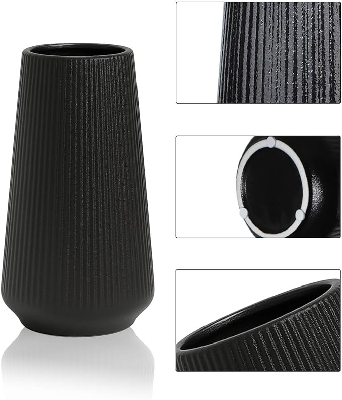 Matte Black Ceramic Vase – Frosted Elegant Flower Vase for Pampas Grass, Dried or Fresh Flowers, Modern Minimalist Farmhouse Home Decor for Living Room, Dining Table, Wedding Centerpiece