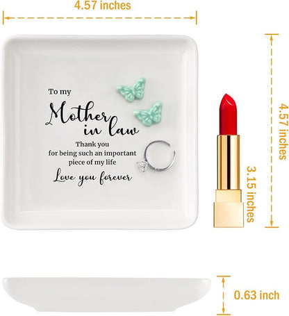HOME SMILE Mother in Law Christmas Gifts-Butterfly Ring Dish Jewelry Tray-Mothers Day Gifts,Mother of the Groom Gift,Wedding Birthday Thanksgiving Present for Futuree Mom