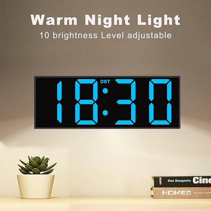 JALL 12'' Large Digital Wall Clock, Big LED Number Dispaly, DST, Night Light for Classroom, Living Room, Bedroom, Mounted, Birthday Xmas Gift for Senior, Mem Womem Mom Dad, Blue