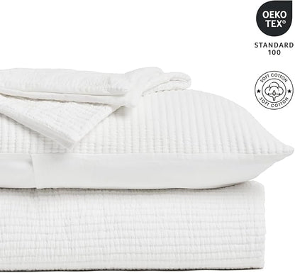 EVERGRACEHOME Cotton Gauze King Bedspread, Ultra Soft Prewashed Pick Stitch Matelassé Coverlet, Lightweight Textured Oversized King Quilt Bedding Set for All Season, with 2 Shams, Ivory White