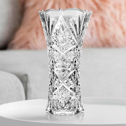 CS Crystal Vase 12-inch high, Sunshine Design, for Flowers & Decor. Lovely Nice Shiny Piece. Perfect as a Gift, Suitable for All Occasions.