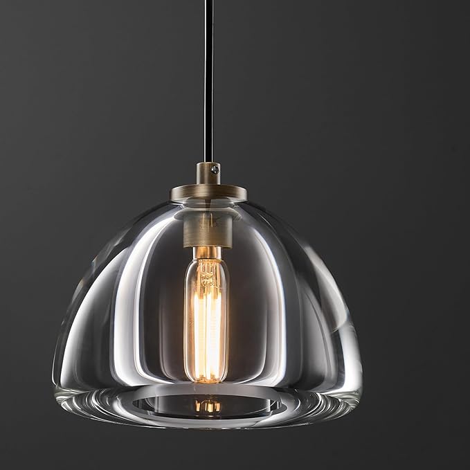 Aged Brass Crystal Pendant Light: 7" Dimmable Antique Copper Hanging Pendant Light Fixtures over Kitchen Island - Modern Luxury Bathroom Dining Room Brushed Pendants Lighting 3000k e12 Bulb Included