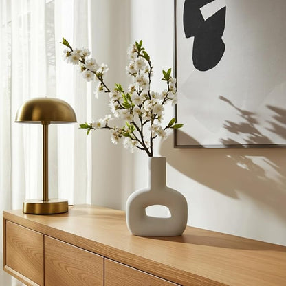 Sagebrook Home Modern Stoneware Vase - Decorative Dolomite Flower Holder - Minimalist Home & Office Accent - Stylish Tabletop Centerpiece for Living Room, Bedroom & Desk Decor - 8" White